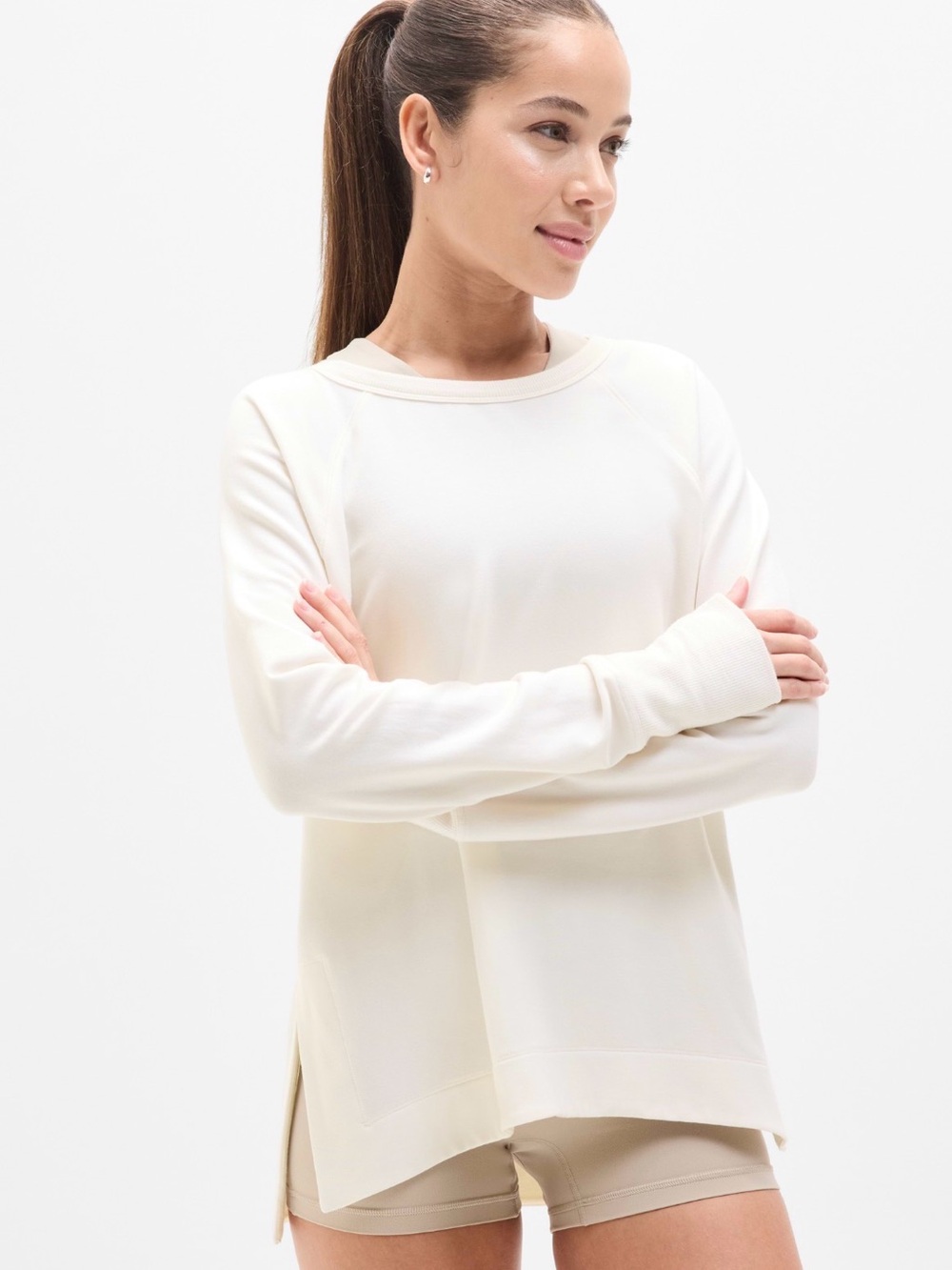 Athleta Coaster Luxe Relaunch Sweatshirt   Magnolia White.  1 X. New with tags